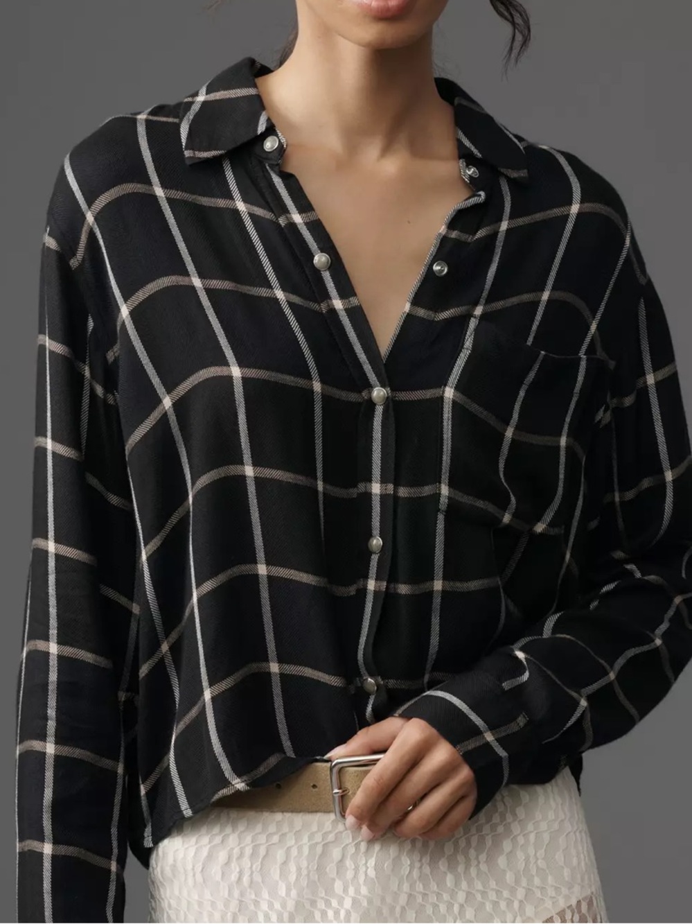 Jane & Delancey NWT Textured Windowpane Check Long Sleeve Button Cuff Blouse